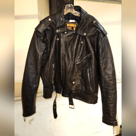 Bonus  Traditional leather Motorcycle jacket size 52 2xl - Picture 1 of 6
